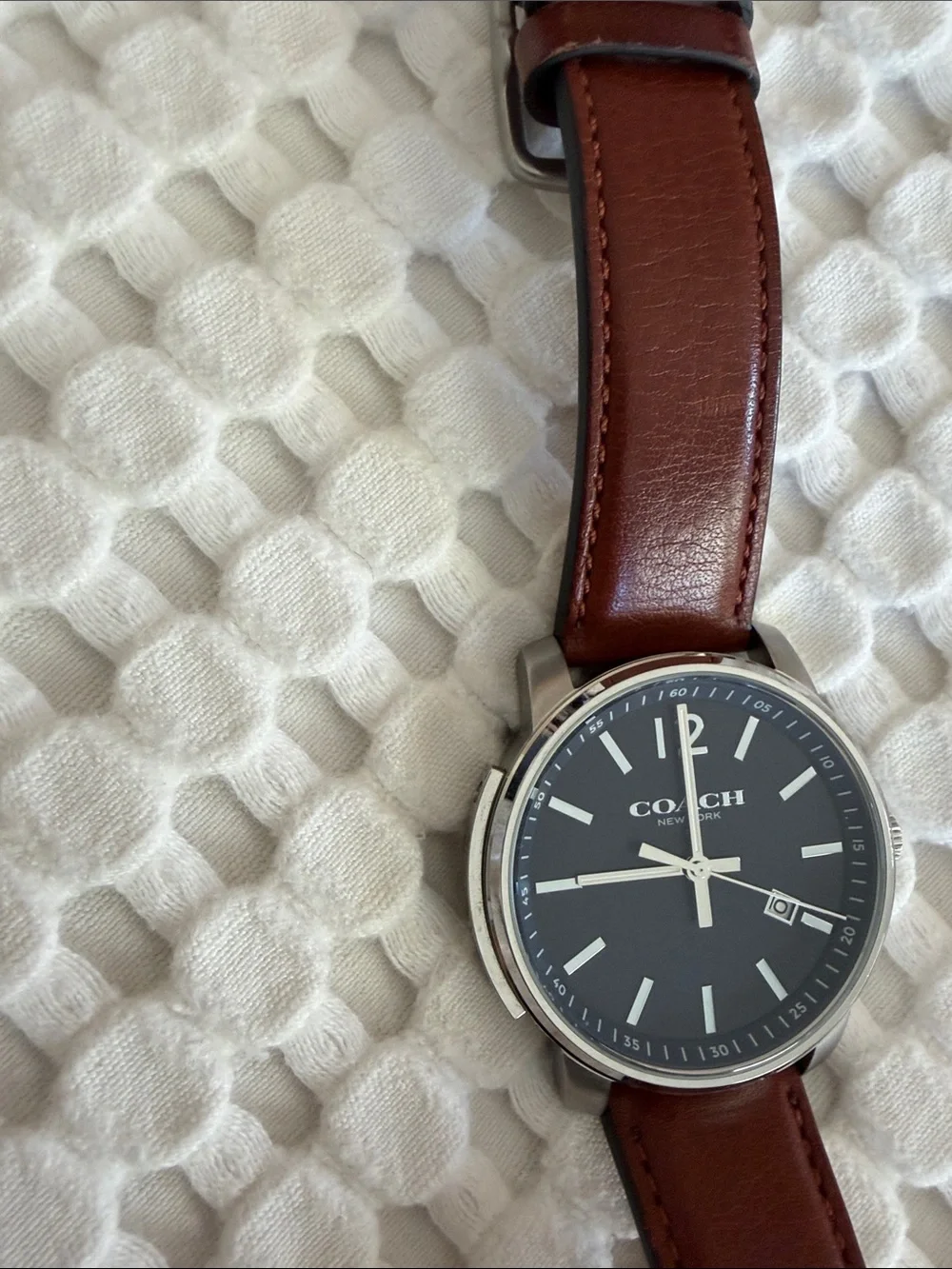 Coach Brown Leather Strap Watch with Black Dial